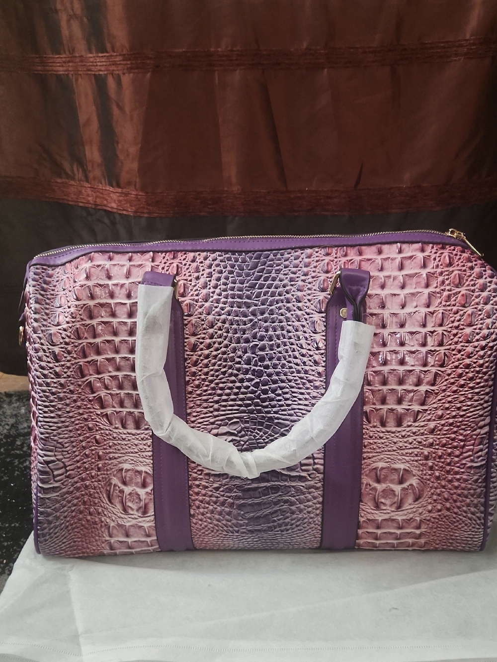 Large Croc-Embossed Purple Travel Weekender Bag